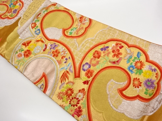 JAPANESE KIMONO / FUKURO OBI / WOVEN BIRD & BUTTERFLY 